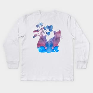 A cat and flowers Kids Long Sleeve T-Shirt